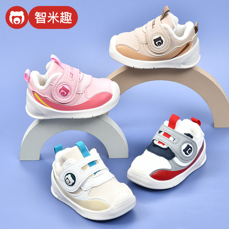 Toddler shoes for baby boys 0-1-3 years old, autumn/winter infant and toddler shoes for baby girls, soft sole non-slip, fleece-lined, extra thick cotton shoes