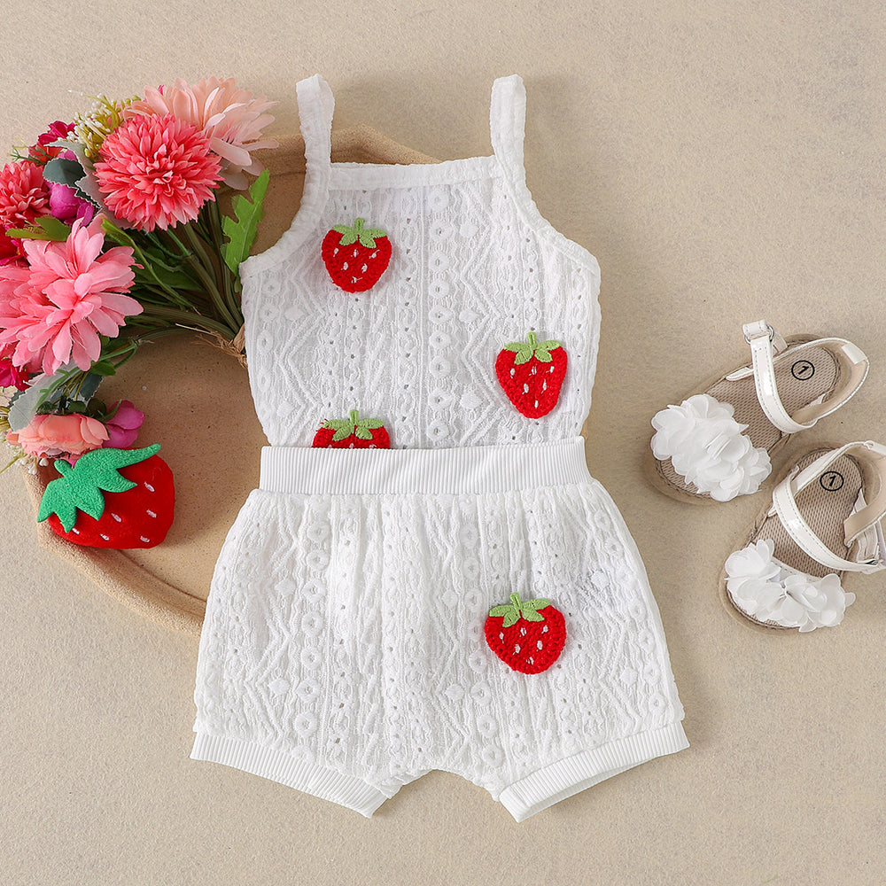 Children's clothing  cross-border fashion strawberry chapter off-white camisole + shorts summer new