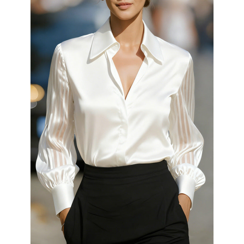 Wish bestseller: autumn new arrival solid color satin long sleeve blouse