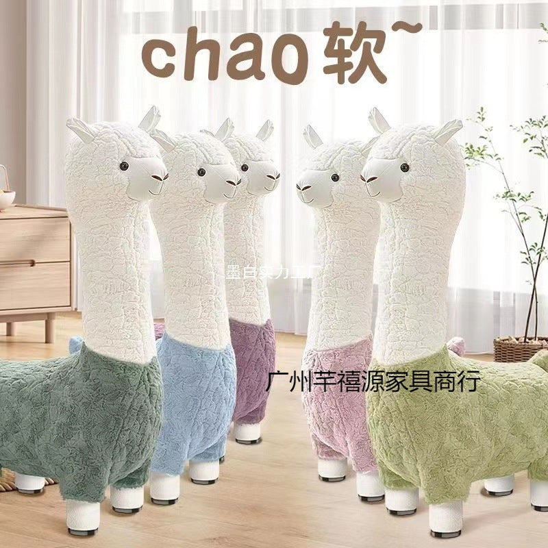 Alpaca seat with wheels Internet celebrity pulley stool large plush giraffe seat cute