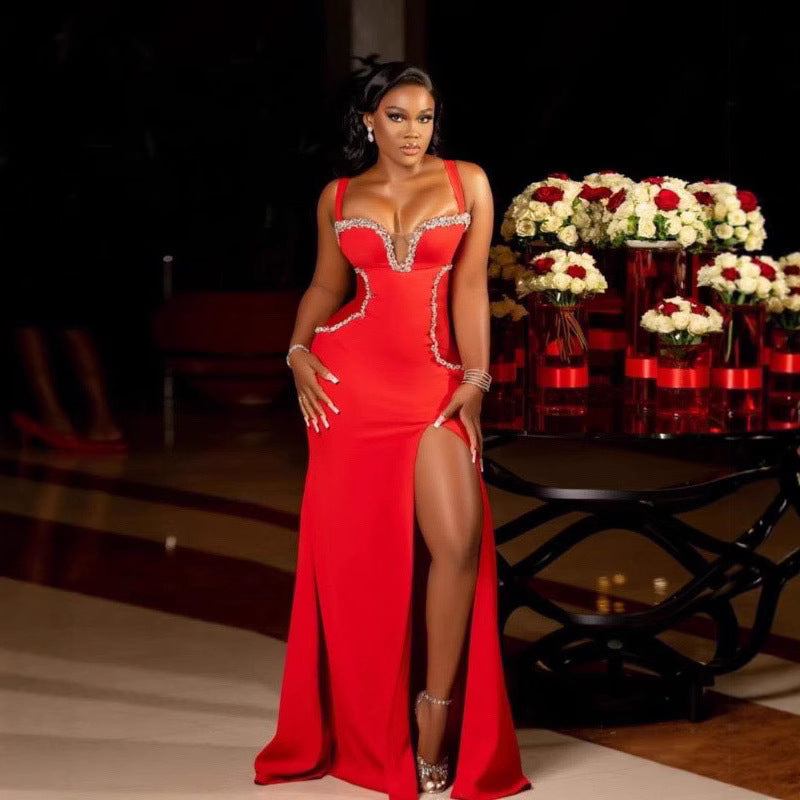 Europe, America,  's new women's clothing, sexy flash diamond decorative hip-wrapped slim suspender dress