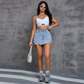 Amazon cross-border fashion  foreign trade ripped raw edge washed denim culottes women's hot pants a-line skirt pants