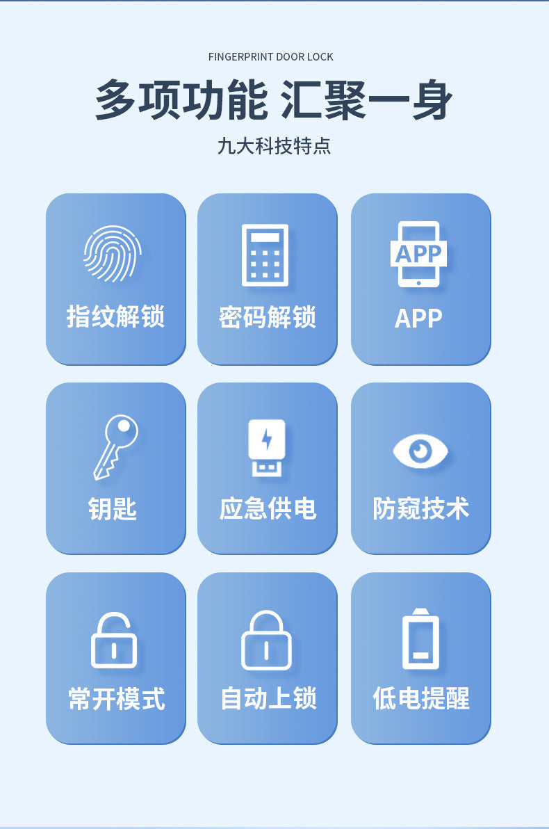 Tuya wifi smart fingerprint password lock mobile app unlocking fully automatic dead lock single tongue lock body smart lock