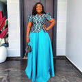 Aliexpress cross-border plus size midi skirt + t-shirt dress african women's crystal satin print two-piece skirt set