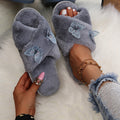 winternew arrival butterfly stuffed cotton slippers home indoor and outdoor heattech cross cotton slippers furry slippers