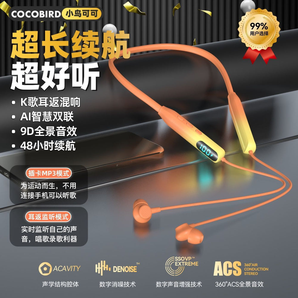 Wireless bluetooth neckband gaming headset - long battery life, universal compatibility, supports tf card