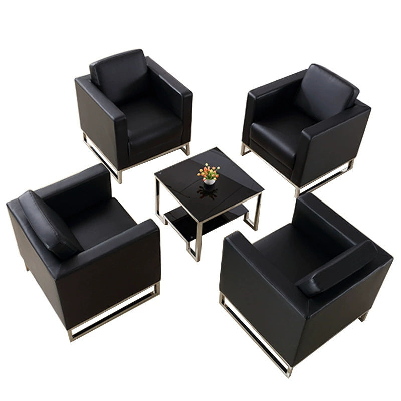 Single seater office sofa with coffee table set - genuine leather, ideal for car dealerships (4s stores), customer waiting areas, reception rooms - minimalist modern design