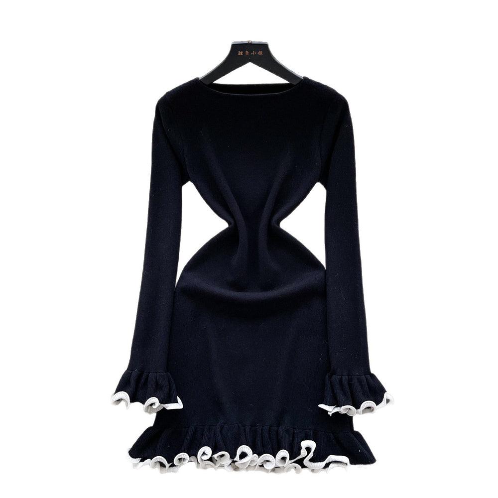 Premium inner layer autumn/winter sweater dress -  new sexy slimming ruffle long sleeve knitted dress