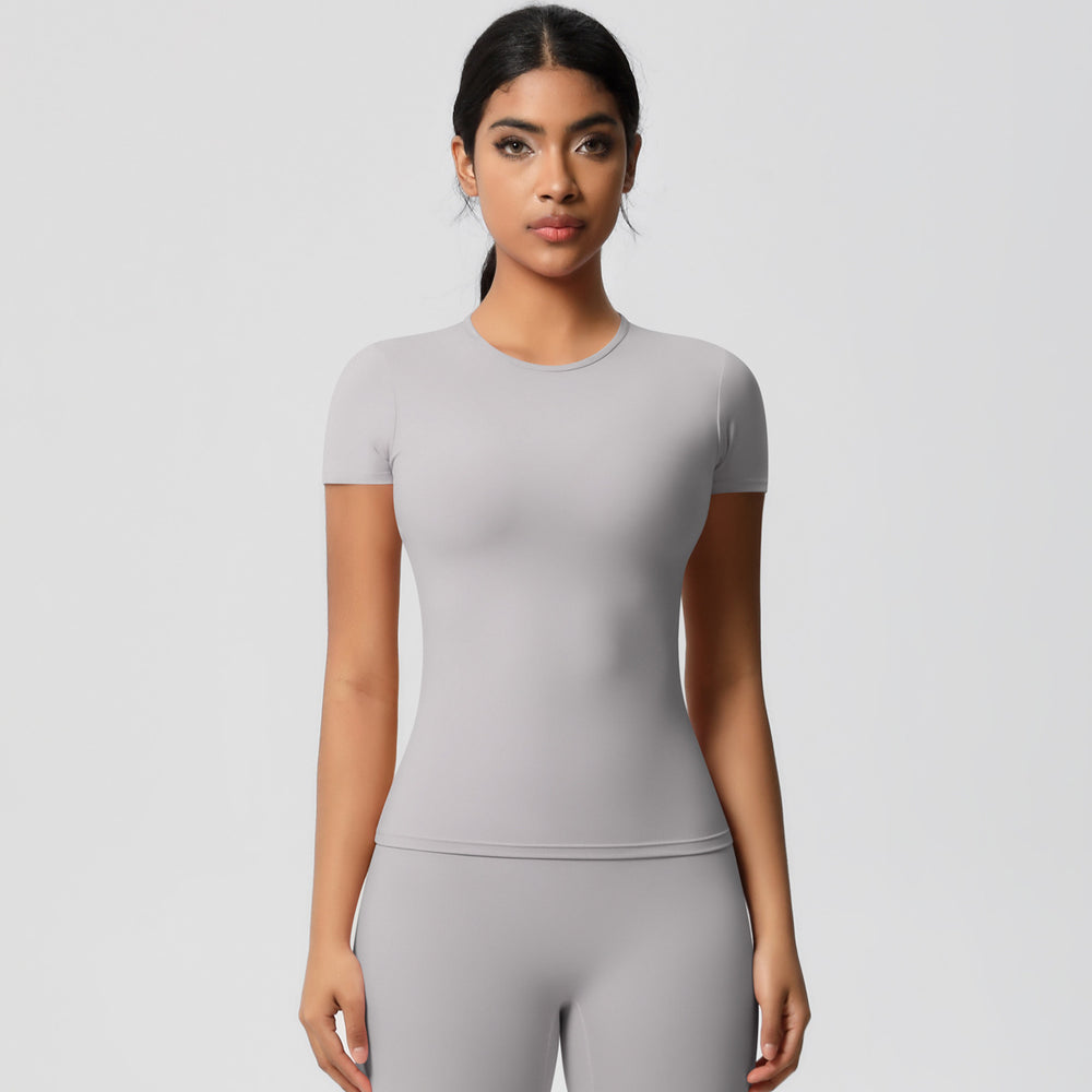 Naked feeling brushed tight short sleeve t-shirt quick-drying breathable sports tops yoga clothes outdoor casual running fitness clothes