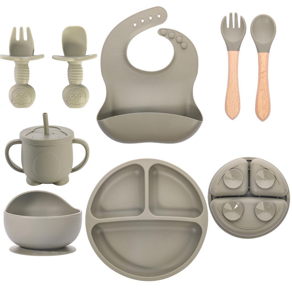 Children's bear fork and spoon set Baby eating training Silicone licking spoon Silicone fork and spoon Baby food supplement tableware spoon