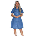 Amazon fashion independent station   fashion short sleeve multi button multi flap pocket pants skirt denim dress