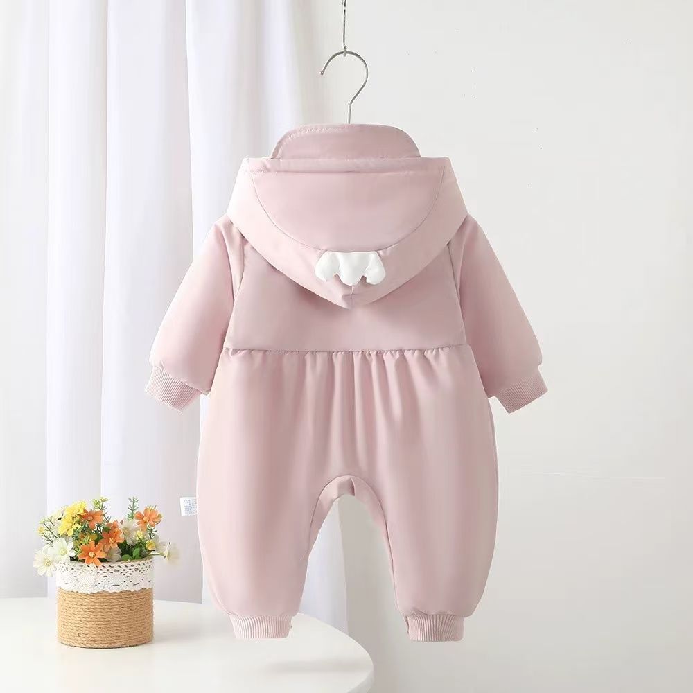 Winter hooded romper outfit baby jumpsuit coat infant onesie super cute fleece-lined thickened trendy