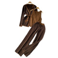 European and american chic casual set: women's shawl cardigan + v-neck knit top + wide-leg pants three-piece outfit