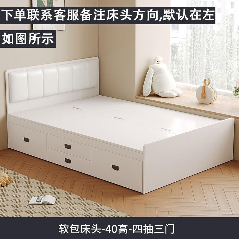Solid wood bed tatami box storage bed soft back double bed kids bed bedroom for home without bedside bed high box