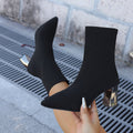 Plus sizeslimming look flying woven high-heeled fashion boots for women cross-border autumnew arrival pointed thick heel short socks boots 43