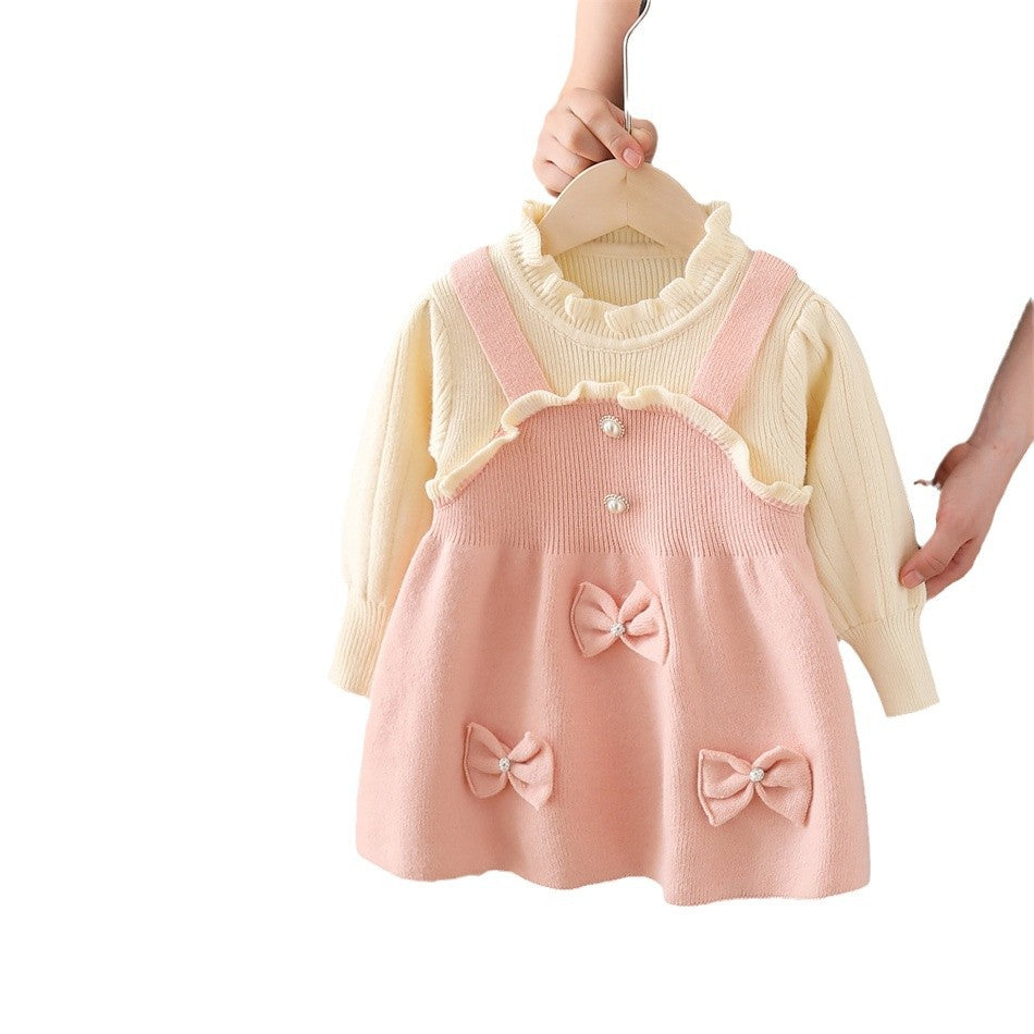 Girls' knit dress - new autumn/winter  collection - bow detail christmas dress - children's dress