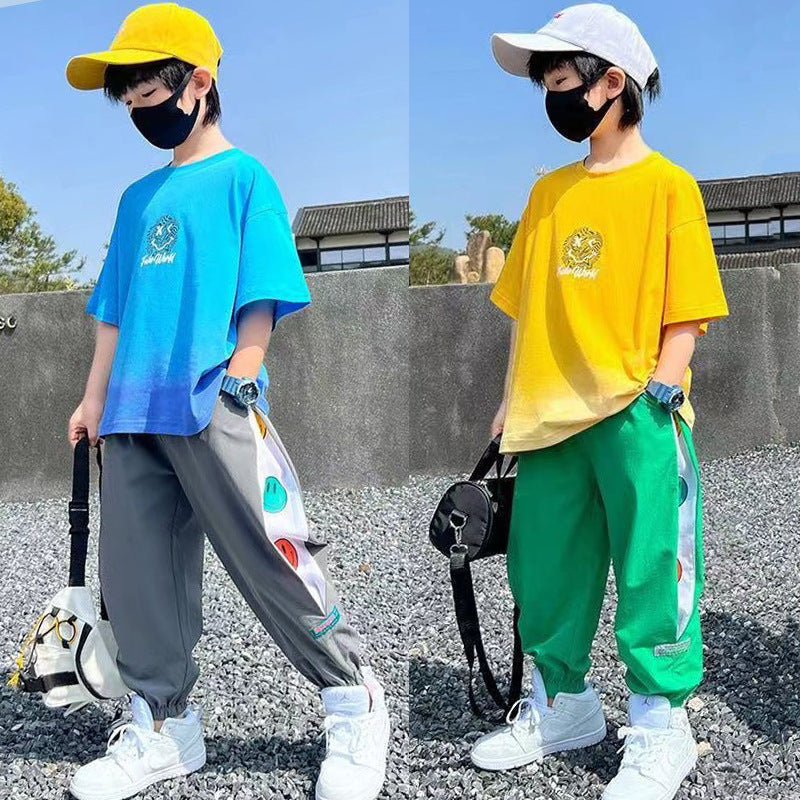 Boys' summer outfit set  new summer short sleeve mid-to-large children's boy's summer style handsome fashionable trendy cool