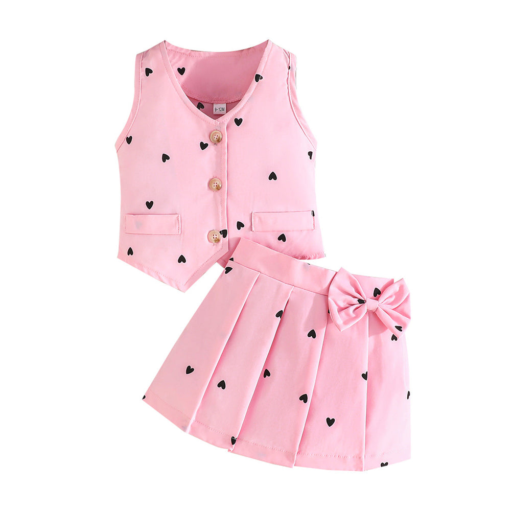 european and american style baby summer outfit: sweet heart pattern kids' set - princess-inspired sleeveless vest dress