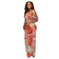 Fashion style cross-border new arrival women's printed waist slimming look hip skirt color matching oblique collar sleeveless tube top long dress