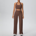 New arrival cross-border pure color double-sided brushed halter wide-leg pants yoga suit sports running fitness two-piece set for women