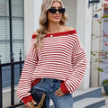 fashionexport women's clothing  new arrivalelegant one-piece collar knitting shirt sweaterstripescontrast colortops