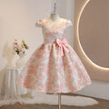 Girls' gold-threaded short-sleeve birthday & first birthday dress - stylish princess gown for kids' parties & performances - in stock