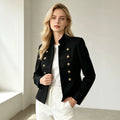cross-border european and american style stand collar double-breasted cropped jacket - women's retro metal buckle chic commute top
