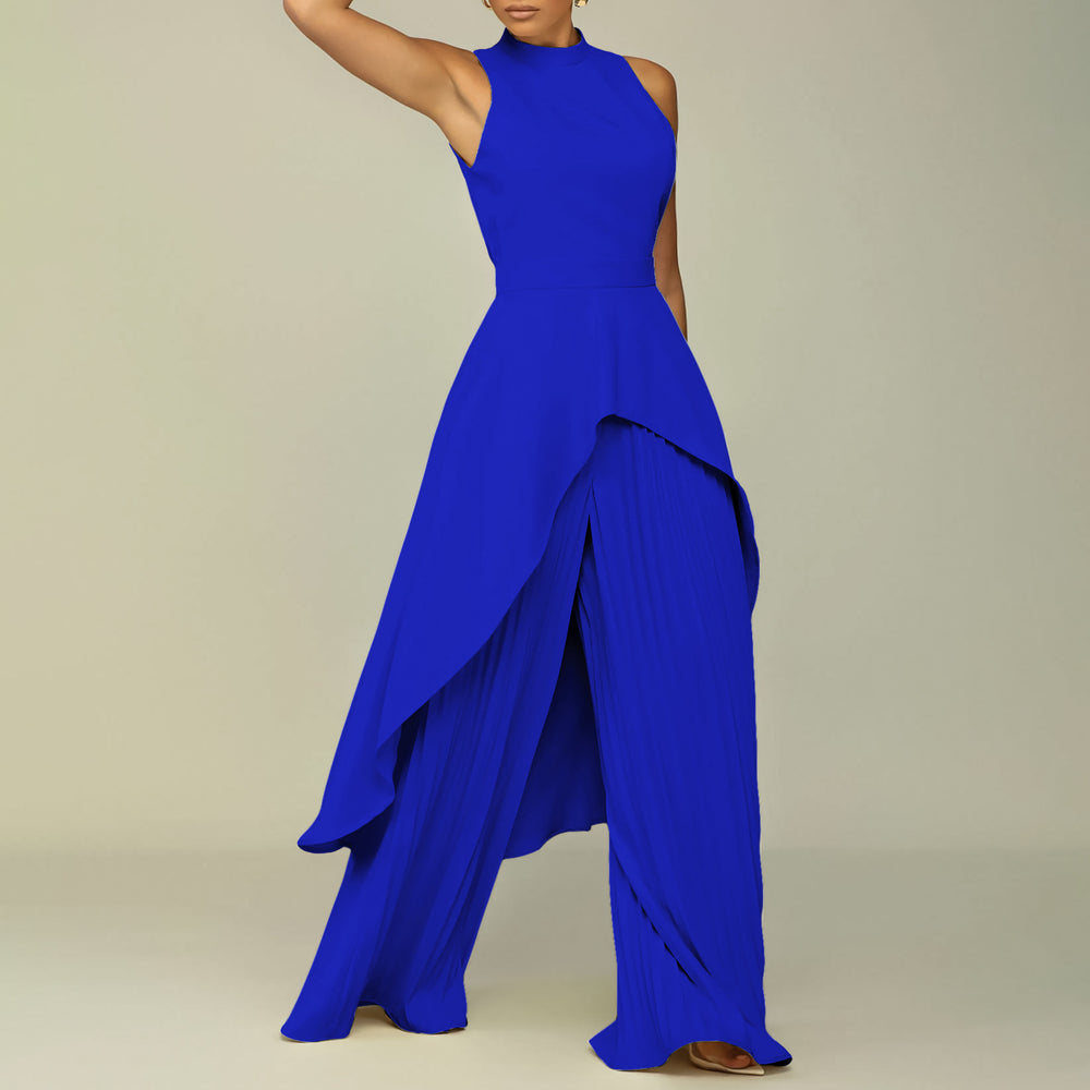 C8556 european and american clothing independent station cross-border ol sleeveless asymmetricaltops wide-leg pants two-piece set foreign trade suit