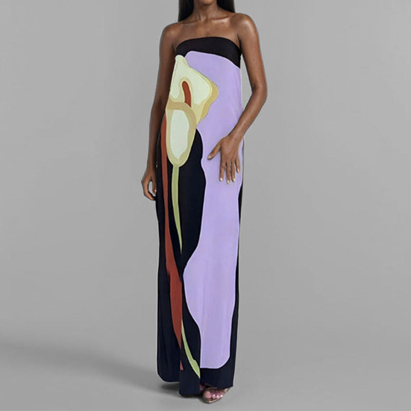 cross-border e-commerce women's fashion: european and american summer new arrivals - trendy off-the-shoulder bandeau sexy backless printed dress