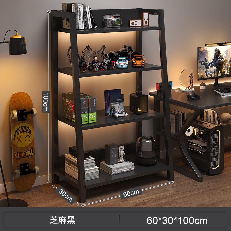 Shelf Floor-to-ceiling storage shelf Multi-layer bookshelf E-sports room Computer table Locker Wrought iron trapezoidal display shelf