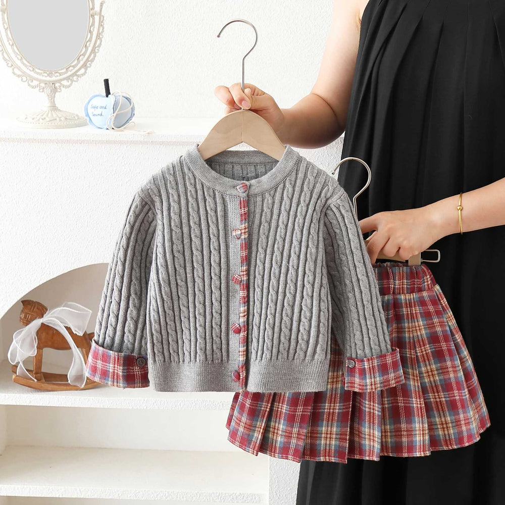 Girls' sweater set - new  autumn/winter collection - cable knit, preppy style, pleated skirt two-piece outfit