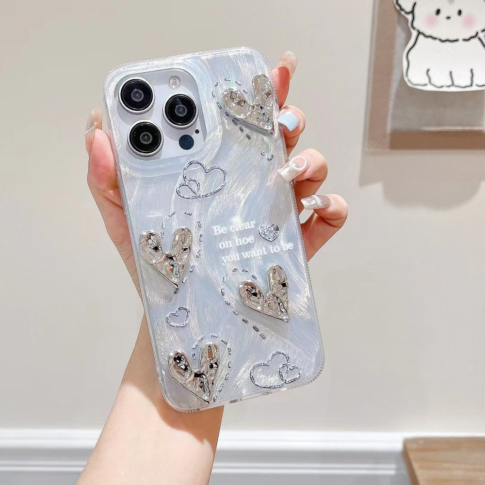 Suitable for apple 16promax pleated heart iphonexr/13 bracelet hard apple 17 mobile phone protective case