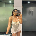 european and american style autumn/winter new women's solid color slim-fit high-waisted fashion halter neck sexy backless dress