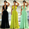 C7805 cross-border  new women's halter deep v cutout starfish ruffle maxi dress banquet evening gown