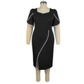 Am041040 african plus size elegant women's dress - square neck pearl detail slit midi dress