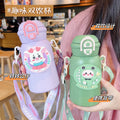 Cartoon cute double-drink kids' thermos cup - 316 stainless steel, food-grade, high-style, portable straw cup