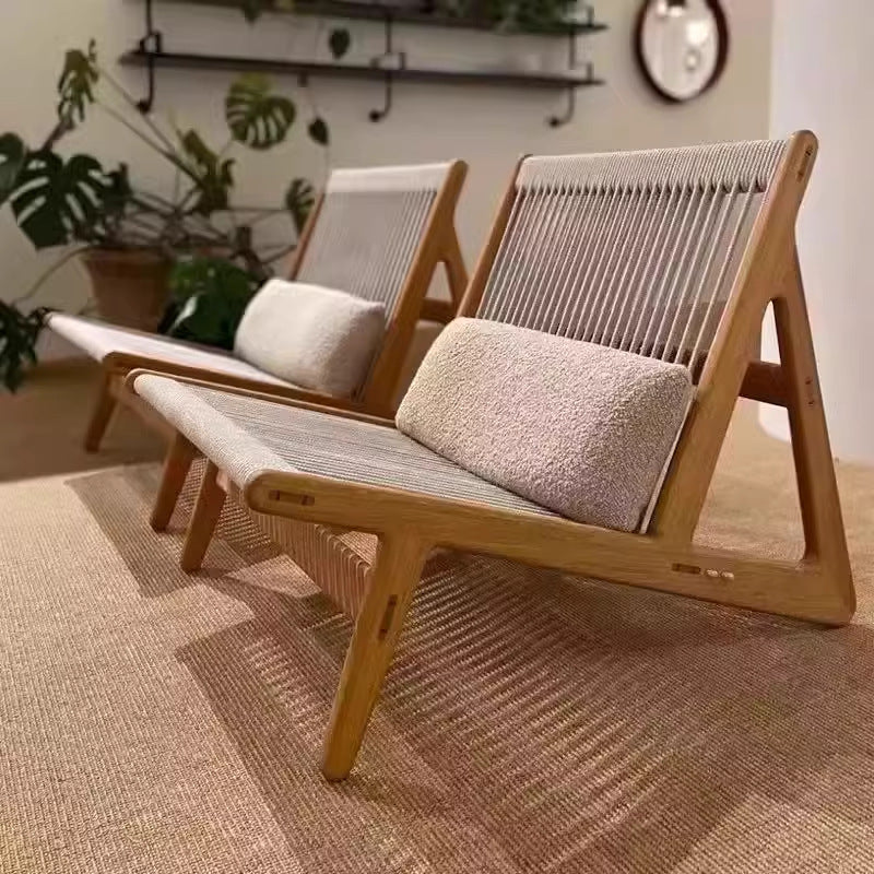 Outdoor sofa balcony courtyard rattan chair hotel teak wabi-sabi style b&b outdoor garden solid wood rattan leisure chair