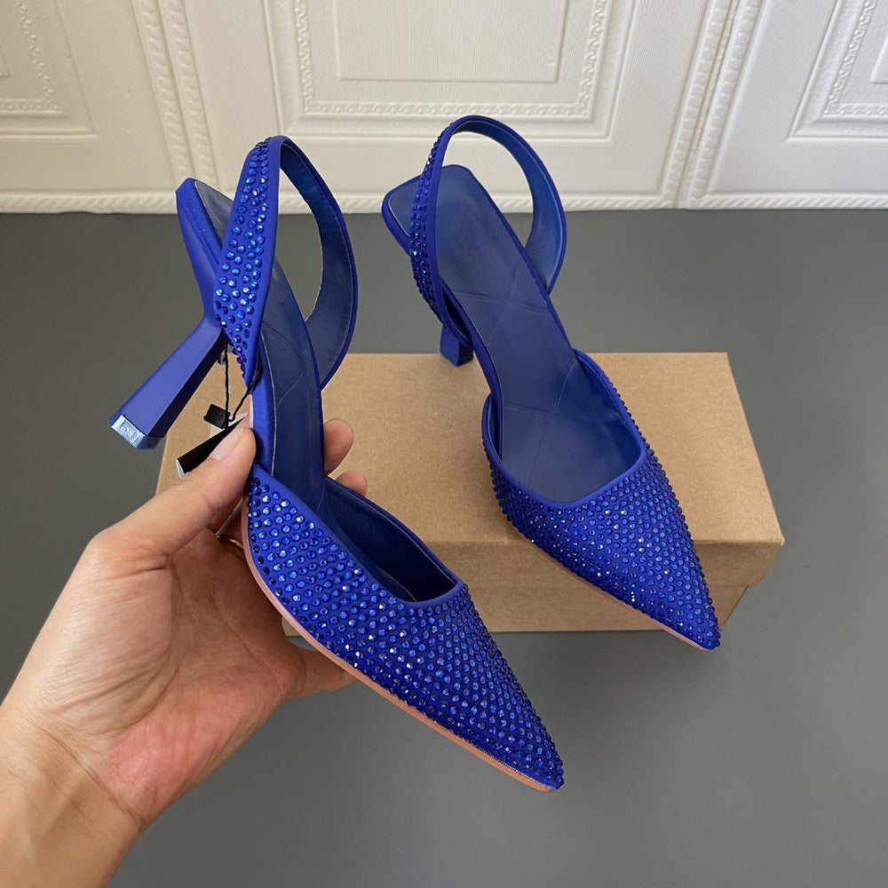 Z's 2026 spring new pointed-toe mules, black rhinestone sexy high heel women's sandals