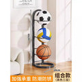 Basketball storage rack - home floor-standing foldable basketball hoop with soccer & volleyball storage - multi-tier sports ball organizer