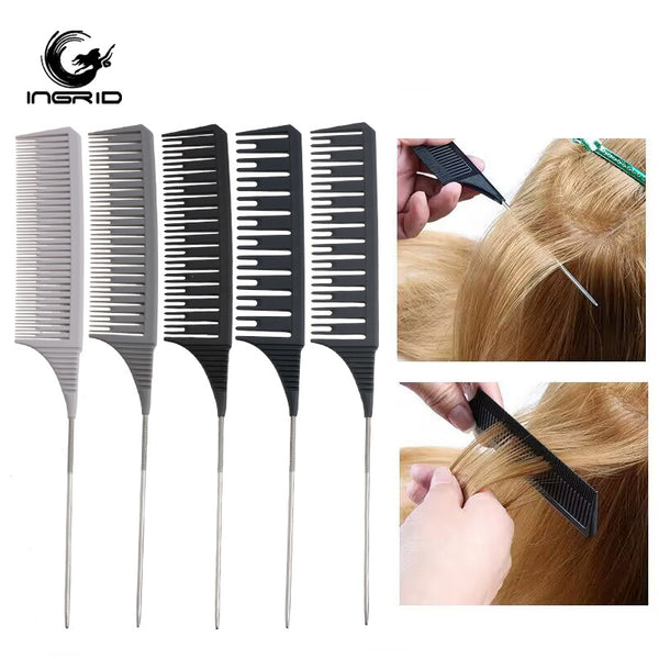 New Highlight Comb Set Hair Dyeing Partition Steel Needle Long Tail Comb Hair Tool Close Tooth Highlight Dyeing Tip Tail Comb Rat Tail Comb