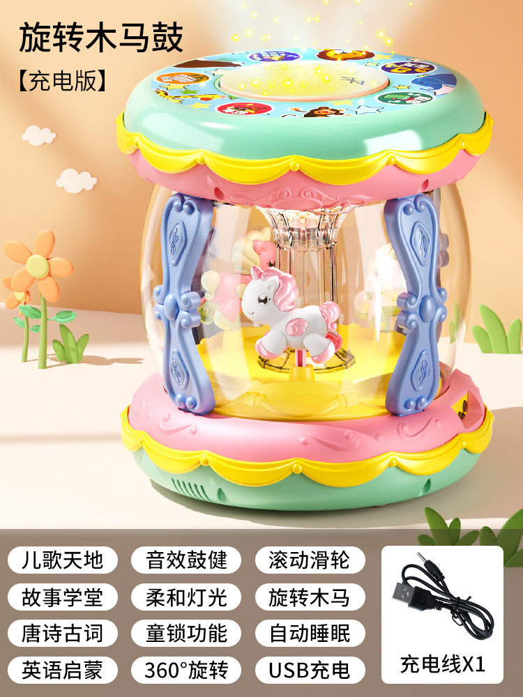 Infants and toddlers carousel hand drum baby early education puzzle lighting music drum toys children wholesale gift