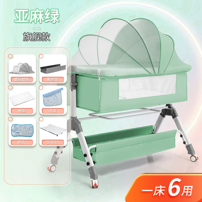 Baby crib newborn bed splicing large bed baby rocking bed bb children's bed cradle bed multifunctional movable foldable