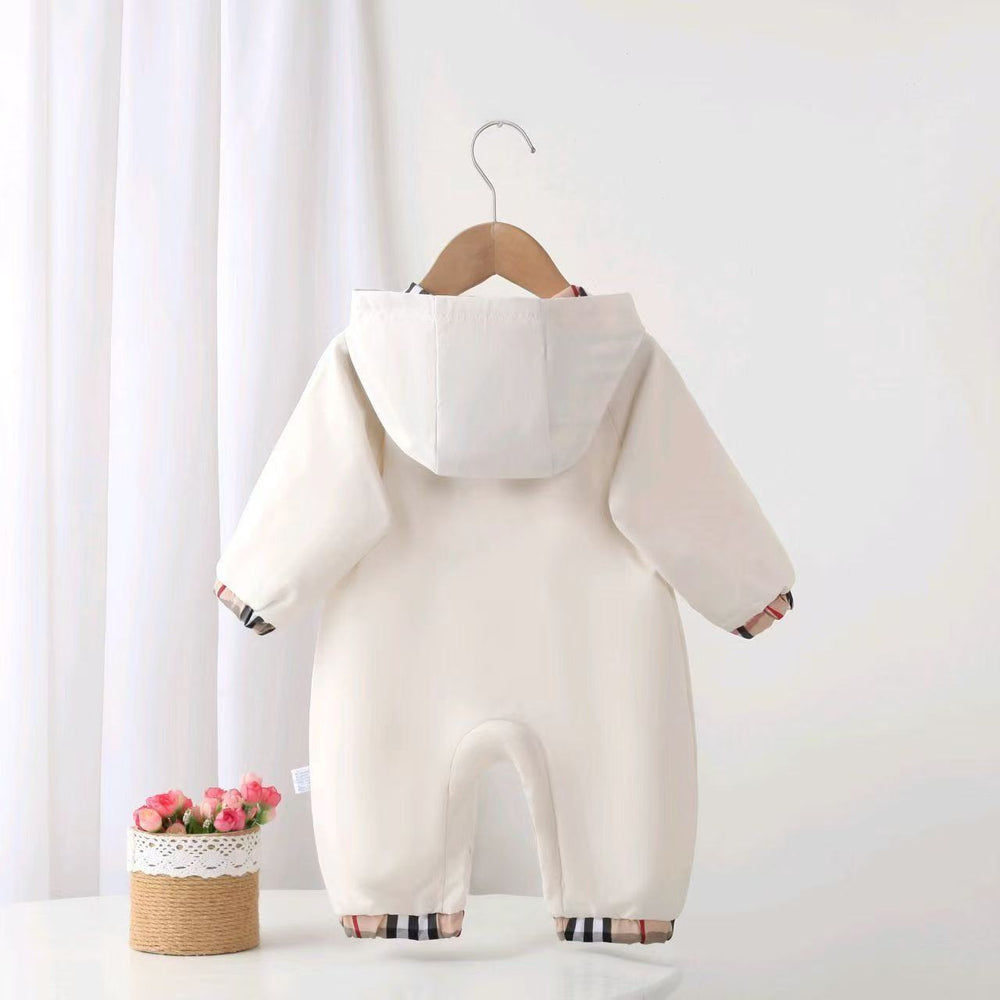 Spring & fall baby grids pattern khaki baby onesie clothes hooded jacket outing jacket outwear k-style crawling suit