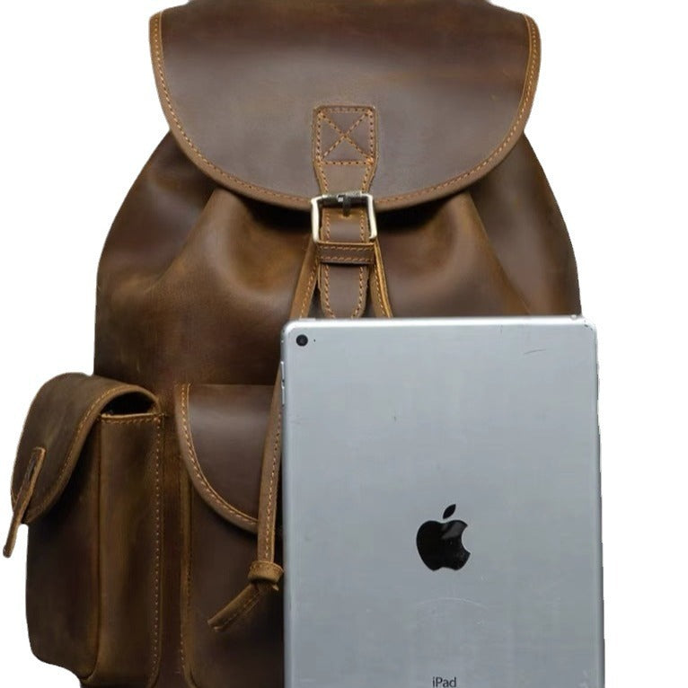 Vintage crazy horse leather backpack - genuine leather rucksack, laptop bag, large capacity travel bag, handmade cowhide business bag