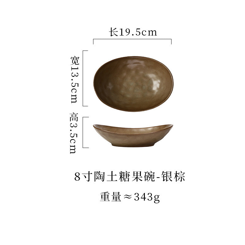 japanese ceramic plate, high-end candy bowl, fruit salad bowl, fish plate, stoneware tableware, oval plate, household dish plate