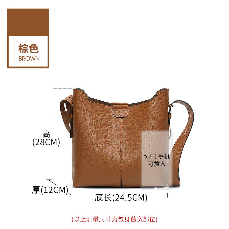 Soft leather bucket bag women's 2025 new autumn commuter versatile cowhide shoulder bag large-capacity casual women's bag