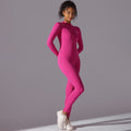 fashionpure color high elastic half-open zipper tight long jumpsuit sports running fitness long sleeves yoga clothes