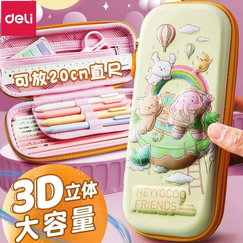 Deli EVA pencil case 3D cartoon robot large capacity pencil case girl stationery case boy girl pencil case