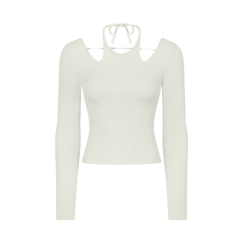 Vertical ribbed 2.0 sexy halter dance sports long sleeves silmslimming look pilates yoga clothes daw027