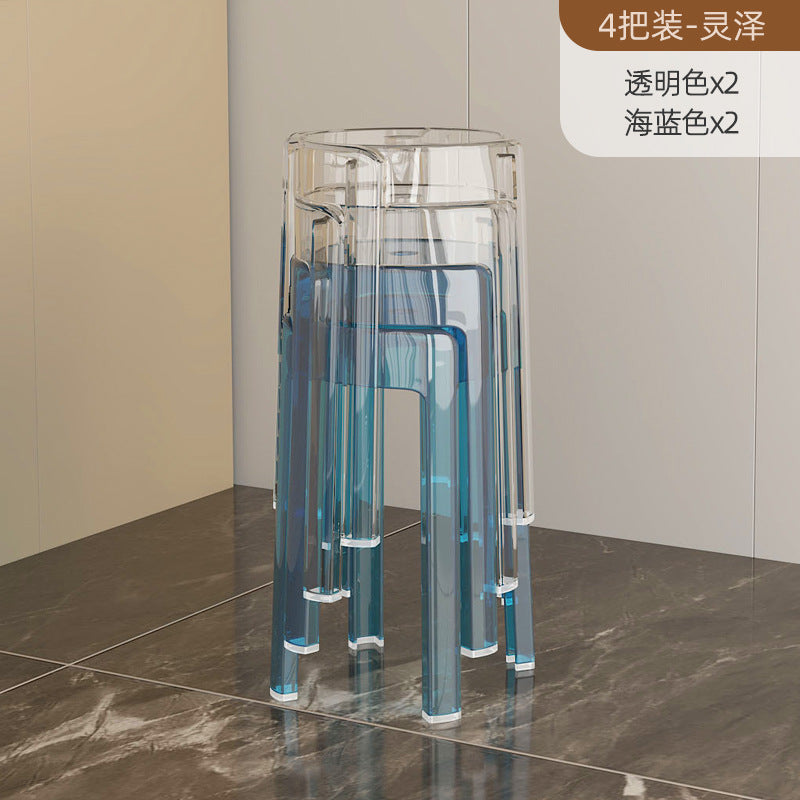 Acrylic plastic stool can be stacked household thickened modern simple stacked transparent chair windmill round rubber bench